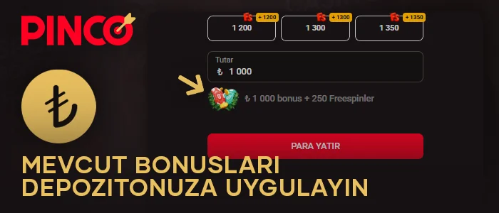 Pinco'da para yatırma formunu ve hoş geldin bonusunu kontrol edin